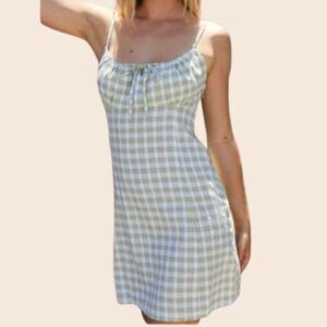 John Galt Brandy Melville Green and White Plaid Mini Dress
